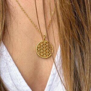 24K Gold Diamonds Hanedan Mandala Sacred Geometry Lotus Flower of Life Necklace